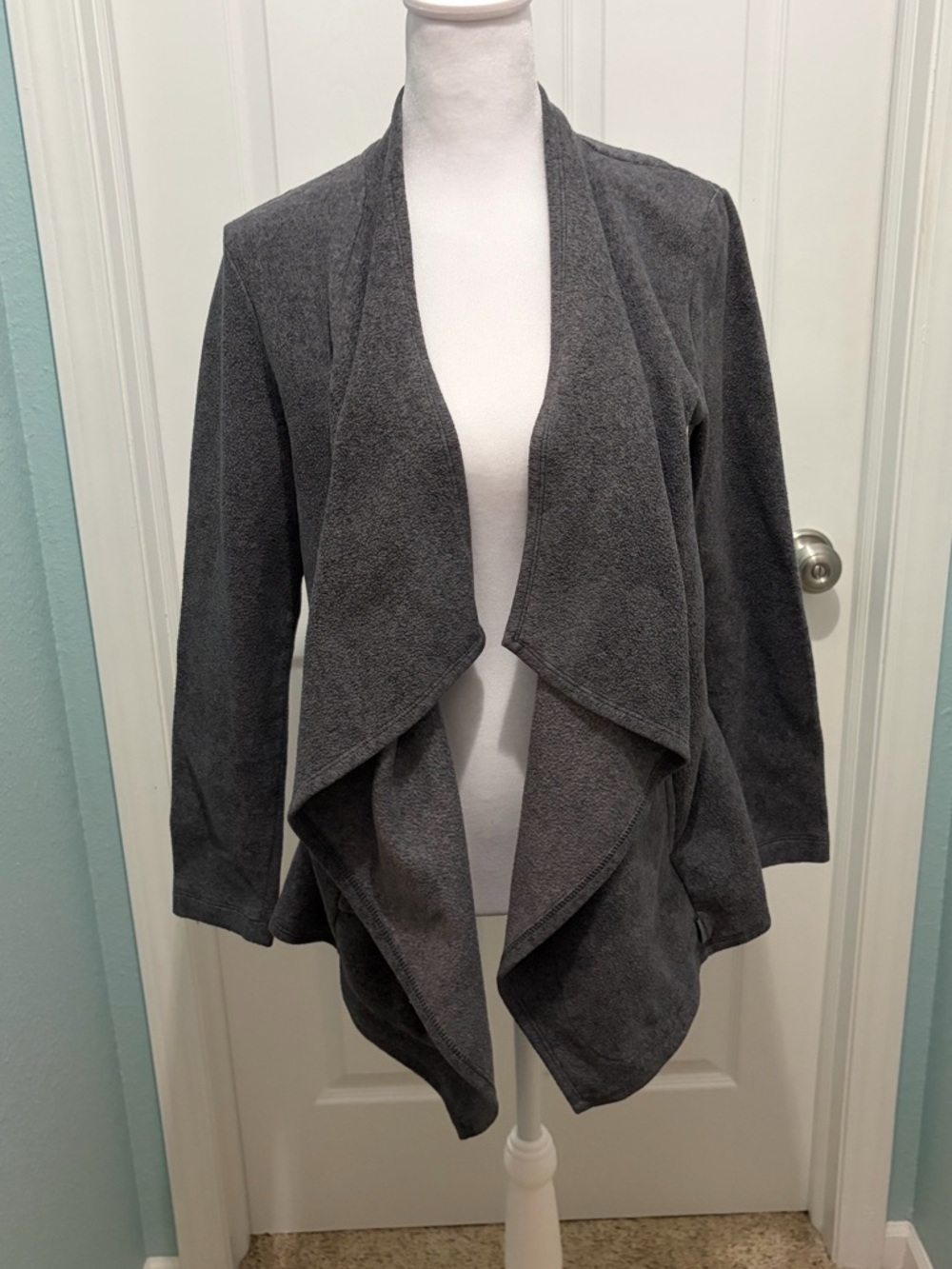 DKNY Gray Draped Open Front Wrap Cardigan Women's Small Waterfall Sweater